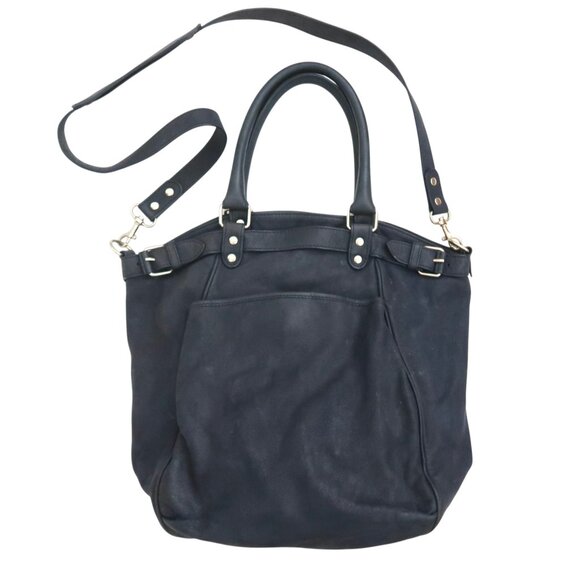 VANESSA BRUNO navy leather Lune tote bag - Picture 1 of 10